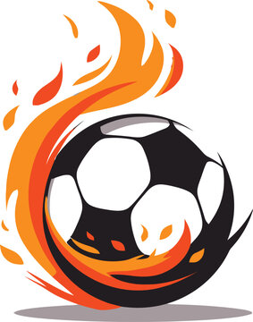 Soccer ball in flames vector illustration, Vector image of a football on fire, Illustration of a fiery soccer ball for sports design