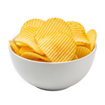 A bowl of ridged potato chips png isolated on transparent background