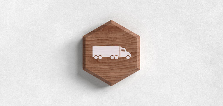 LKW Transport Logistik Laster Icon Holz Hexagon Header Banner f&uuml;r Speditionen