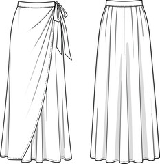 Obraz premium Fashion Technical Sketch of a Long Maxi Wrap Skirt with Side Bow Tie Detail for Women’s Apparel Design and Mockup