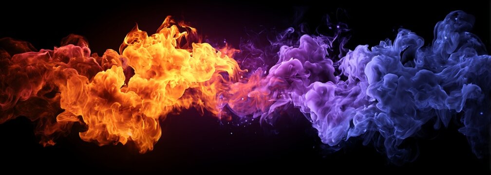 Dynamic Flames: Orange and Purple Fire Contrast