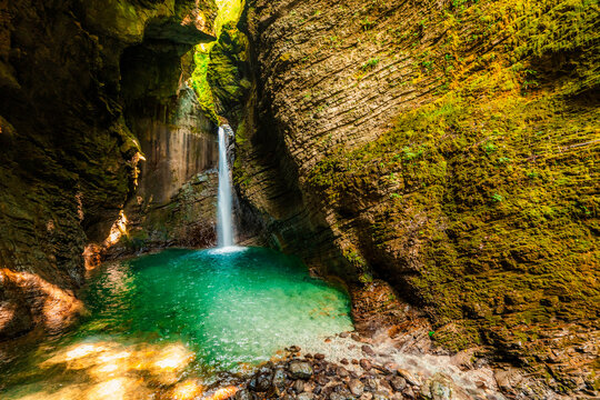 Kozjak waterfall in Slovenian alps near soca river