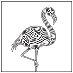 Obraz premium Flamingo Wave Contour Lines Body Fill Vector Silhouette Art, Modern Topographic Style Black Bird Illustration for Wall Decor, Print and Poster
