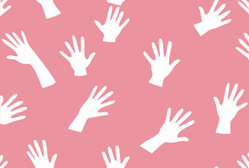 Fototapeta premium Professional modern seamless pattern with white hand silhouettes on pink.