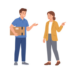 Obraz premium vector of a courier asking someone for a customer's address