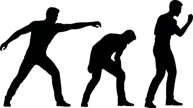 Silhouette sequence of man walking like zombie in different poses, representing horror character, creepy movement, Halloween concept, and undead transformation stages