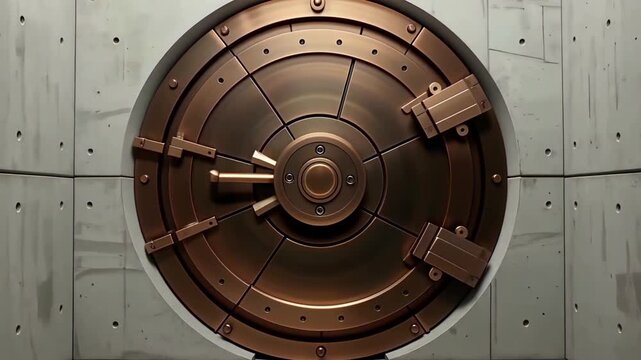 Large round vintage bank vault door with metallic locking mechanisms.