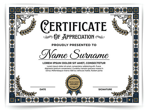 Vintage Certificate of Appreciation Template with Ornate Baroque Border and Gothic Typography