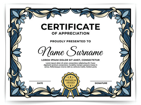 Vintage Certificate of Appreciation Template with Ornate Baroque Border and Gothic Typography