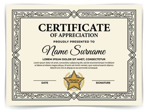 Vintage Certificate of Appreciation Template with Ornate Baroque Border and Gothic Typography