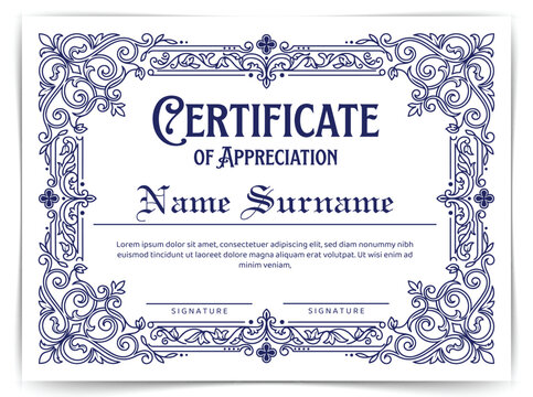 Vintage Certificate of Appreciation Template with Ornate Baroque Border and Gothic Typography