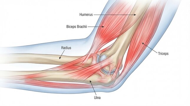 Detailed illustration of human arm muscles and bones