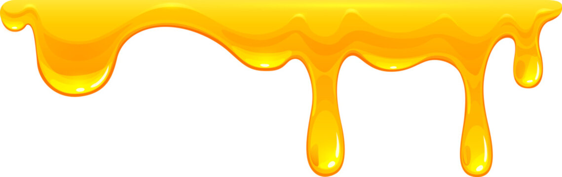 Sweet melt and drips of honey syrup, liquid yellow dessert or oil border, cartoon vector. Honey drips or golden oil drops and caramel melt for border frame of sweet candy or yellow liquid sauce