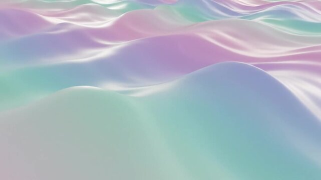 Abstract close-up of iridescent fabric with pastel colors and smooth folds against a white background.