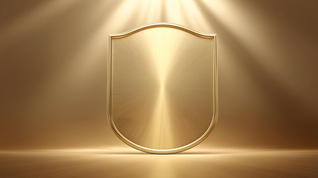 Elegant golden shield on a softly lit background, symbolizing protection, honor, and strength. Ideal for branding and design elements.
