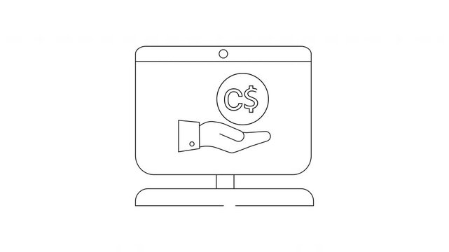 Online Earnings Illustration - Hand Holding Currency on Computer.