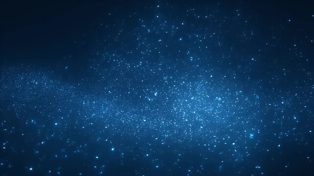 Dark blue background with countless shimmering light particles, creating an abstract starry glow