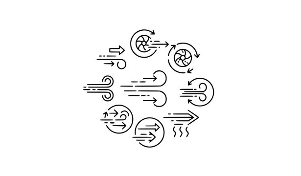 Air suction icon collection airflow ventilation thin bold stroke vector