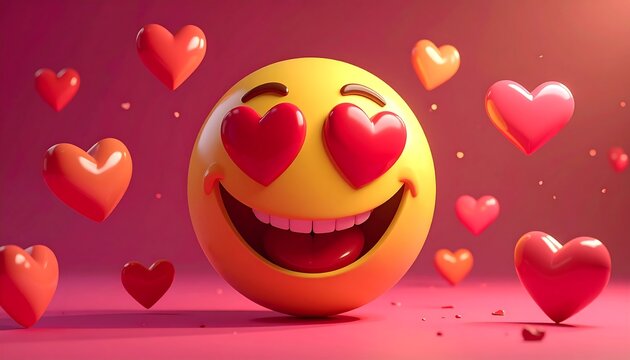 A smiling emoji with heart eyes surrounded by floating hearts