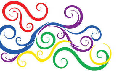 Fototapeta premium Colorful swirling abstract wave pattern with rainbow curls on white canvas