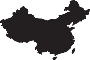 Obraz premium Detailed vector outline map of the Republic of China featuring the national flag silhouette isolated on white with black borders and geography land detail for the Asian continent nation