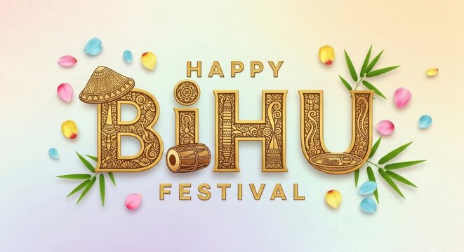 A vibrant illustration celebrating the bihu festival with traditional assamese elements high quality