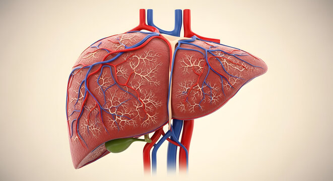Human Liver 3D Anatomy Detailed Vascularization Hepatic Artery Portal Vein Hepatic Veins Gallbladder Illustration