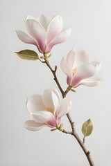 Obraz premium Soft pink magnolia blossoms on branch isolated on light neutral background