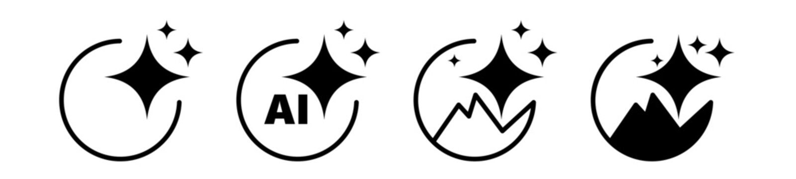 AI image generation icons set - Artificial intelligence, Generative AI logo icon sparkle symbol. showing generate, edit, photo editing, and enhance photo actions with outline style for apps and web