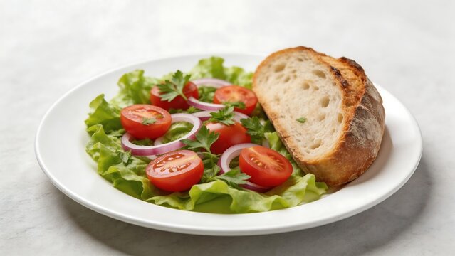Salad with tomato onion parsley and bread