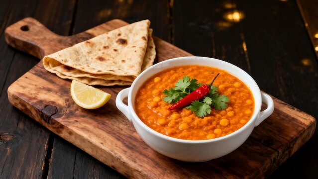 Lentil soup with flatbread and lemon
