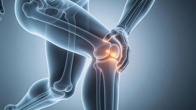 Human knee joint with pain indication