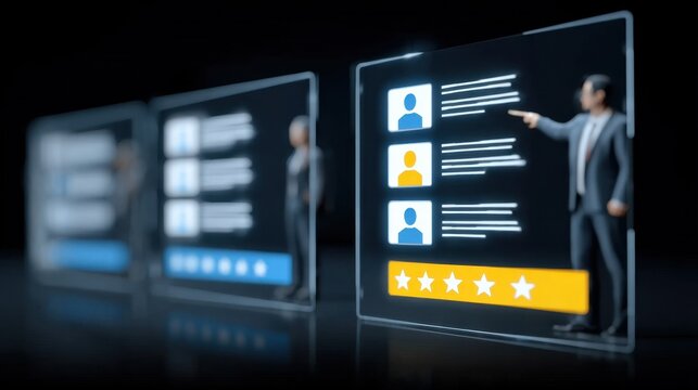 The team completes a screening for a candidate while checking the talent within an applicant profile and portfolio.