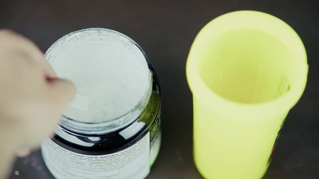 Preparing Protein Supplement in Shaker. Nutrition for Fitness Training. Dietary Suplement Dose