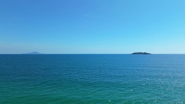 Distant drone view of the Ilha Mata-fome marine paradise, Santa Catarina, Brazil