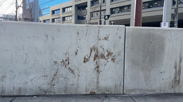 Blood stain from stabbing on wall in downtown city Centre Close up, Calgary, Alberta, Canada