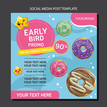 free donut food doodle marker social media post template