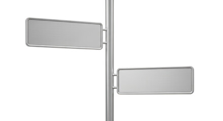 Obraz premium A pair of blank metallic rectangular street sign boards attached to a single sturdy metal pole