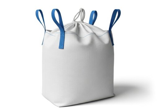 A large white flexible intermediate bulk container with blue straps.