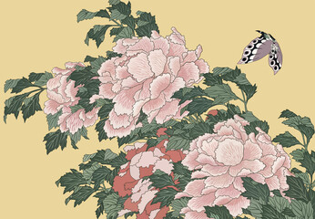 葛飾北斎　牡丹に蝶 © JIRO-M