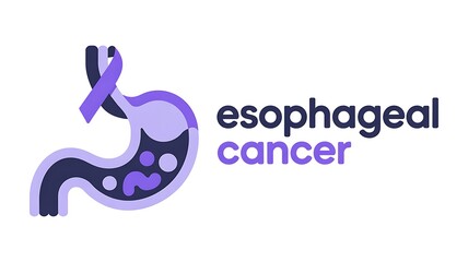 Obraz premium A stylized graphic representing esophageal cancer awareness with a purple ribbon on a stomach icon
