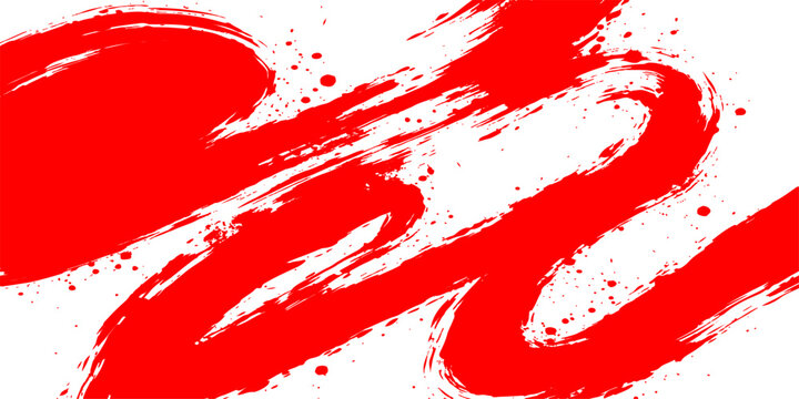 Vibrant red ink splat and watercolor splashes create a grunge paint texture with messy blood stains and artistic drips on a decorative vector illustration backdrop for Christmas card designs