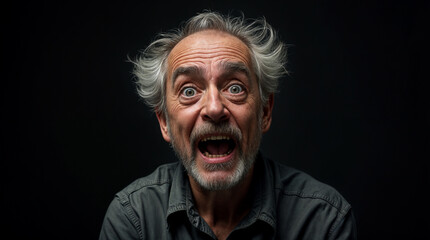 Fototapeta premium Funny shocked senior man portrait expressive face emotion concept