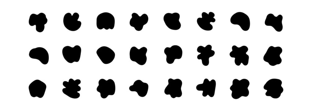 Black blob shapes set, organic abstract vector forms for design and paint. Collection Liquid silhouette isolated elements on white background