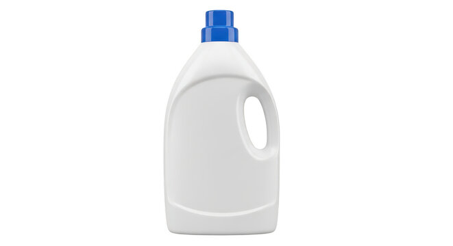 White plastic laundry detergent bottle with a bright blue cap for household cleaning supplies use