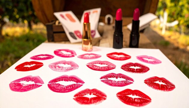 Lipstick Kiss Marks on Card with Rustic Background