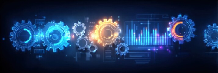Obraz premium Innovative automation tools in the office enhance the workflow, featuring a high tech dashboard for the management of data processing and reporting.