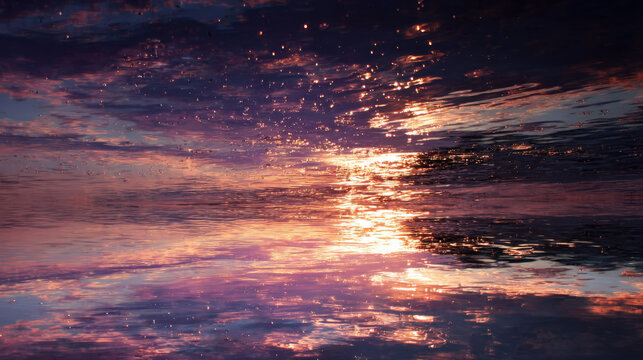 Golden sun dips low, painting sky and water in hues of pink and purple