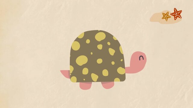 Animated a cute cartoon turtle walking on the sand