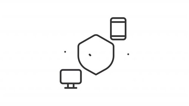 Cybersecurity line animation. Devices protection animated icon. Lines showing up. Shaking shield. Software compatibility. Outline element on white background. HD video with alpha channel